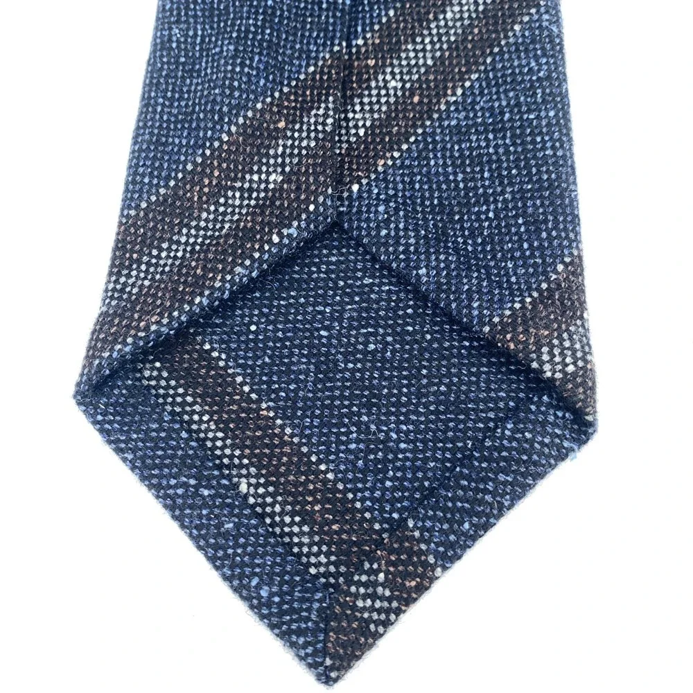 Eton Tie Mens One Size Brown Blue Striped Wool Professional Classic Fit Necktie